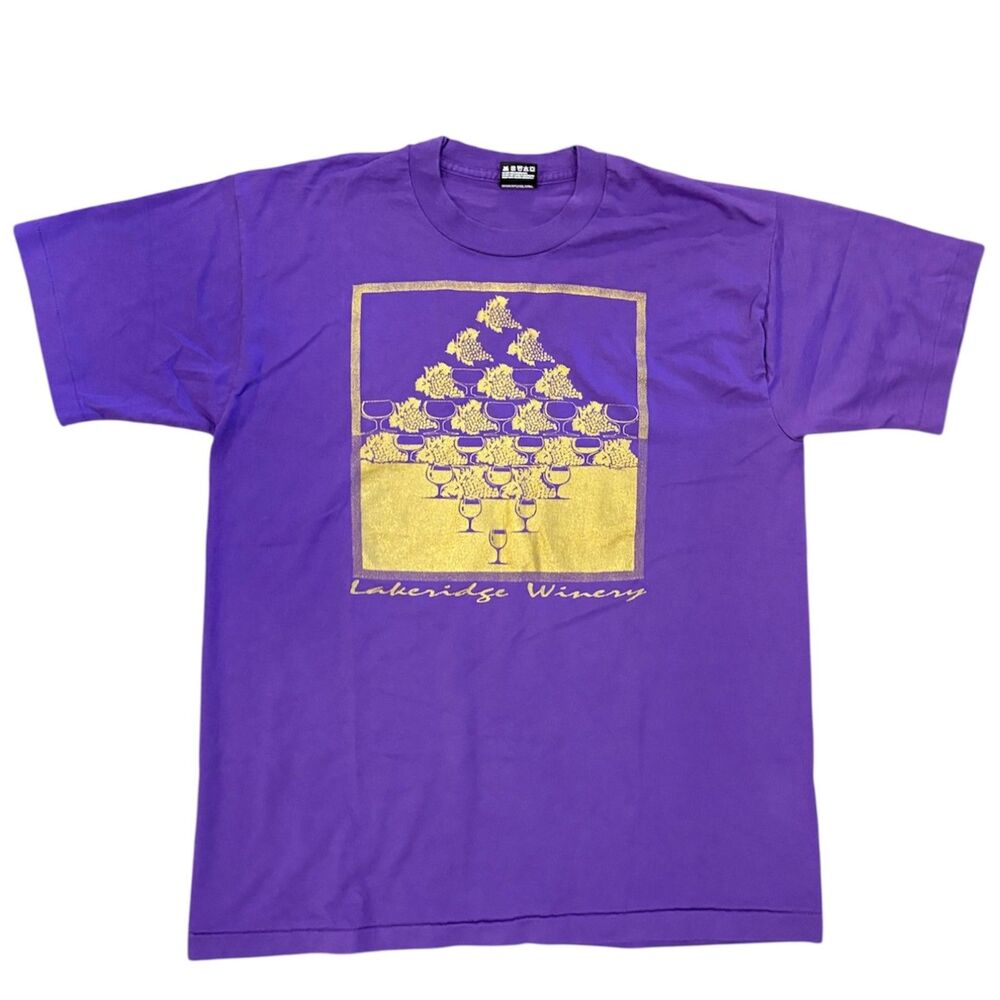 90s Vintage Single Stitch T Shirt, Purple Lakeridge Winery Graphic, Men's L